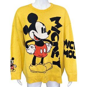 Disney Mickey Mouse Graphic Knit Yellow Pullover Sweater Size 3X Oversized
